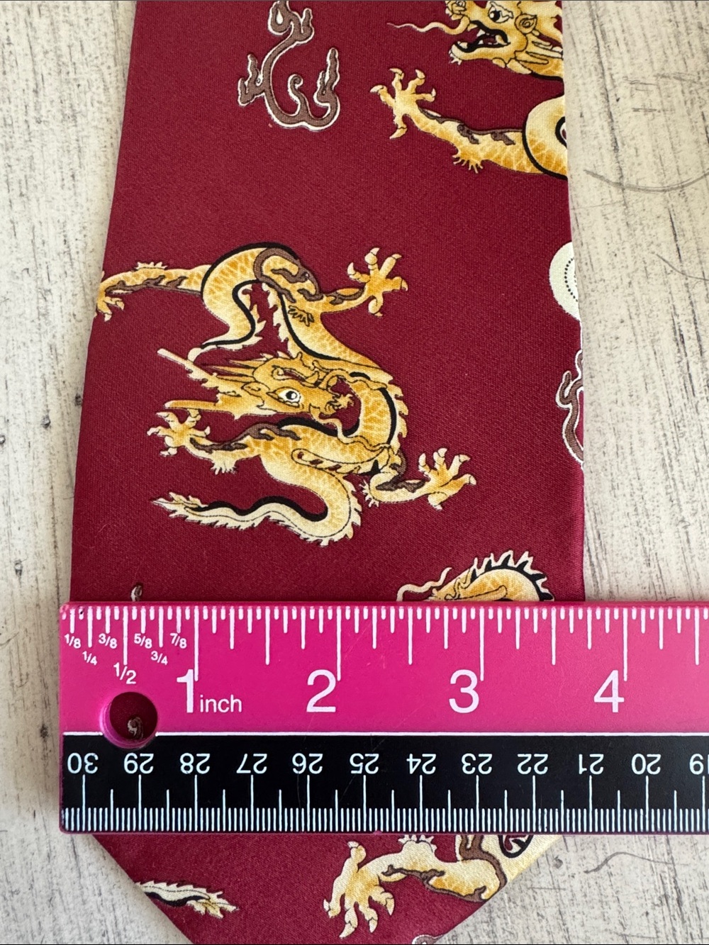 Gold Red Dragon Print Silk Tie - Picture 7 of 7